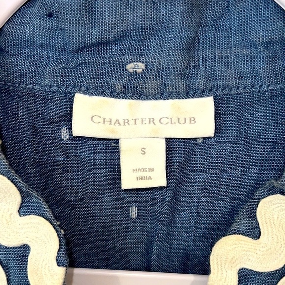 Women’s Charter Club Chambray blue popover top rick rack trim size Small - Picture 3 of 5